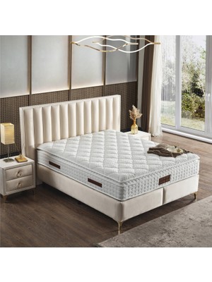 KUMSHOME Soprano Çift Kişilik Ultra Full Ortopedik Pedli Yaylı Yatak + Baza + Başlık 3'lü Set
