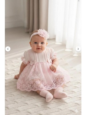 Miniday Baby Kız Bebek Mevlütlük Elbise Yazlık Bandanalı Dantelli Yeni Doğan Hastane Çıkışı Gelinlik Abiye 4011