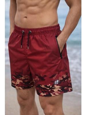 Tarz Yeri Erkek Deniz Şortu Fermuarlı Cepli File Astarlı Hızlı Kuruyan Premium - Kırmızı