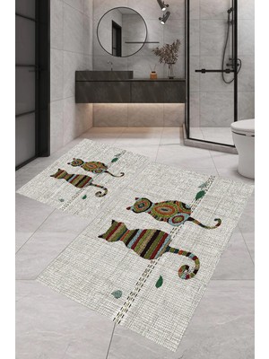 Eliana Home Dijital Baskı  2'li Banyo Paspas  Takımı RVG5-SM286  100X60+60X50 cm