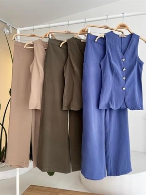 Amorluxe Arkası Bağcıklı Yelek Plazza Pantolon Modal Takım 10202-08