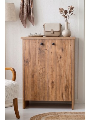 Robeve 2 Kapaklı Atlantik Çam Ayakkabılık Çok Amaçlı Dolap Antre Dolabı Raflı Ayakkabı Dolabı Modern Hol Dolabı