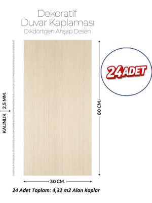 Brano 30X60 cm Kendinden Yapışkanlı Duvar,banyo,tezgah Arası Ahşap Desen -24 Adet