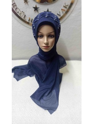 Ergül Hazır Duvak Simli Lacivert Hürrem Model Duvak,hazır Duvak,düğün,hazır Şal,hazır Türban,abiye Şal,sünnet,nişan,söz