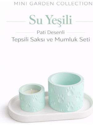 Korixa Korıxa Mini Garden Su Yeşili Saksı ve Mumluk Seti – Tepsili Dekoratif 3’lü Masa Üstü Set (Pati Desenli)