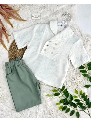Özşe Moda Müslin Gömlek Yeşil Şort Takım Unisex