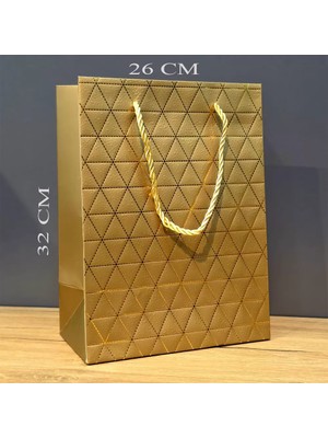 MiraLive Gold Geometrik Desenli Büyük Boy Karton Hediye Çantası