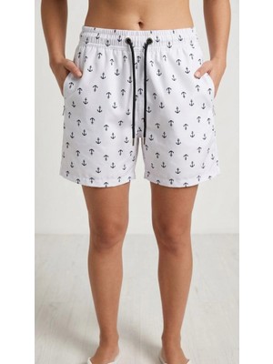 Tarz Yeri Kadın Deniz Şortu Fermuarlı Cepli File Astarlı Hızlı Kuruyan Premium - Beyaz
