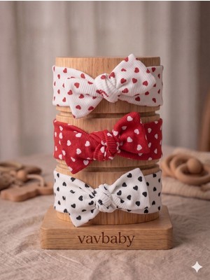 Vavbaby Kız Bebek 3’lü Ribana Fiyonklu Bandana Seti - Kırmızı-Beyaz