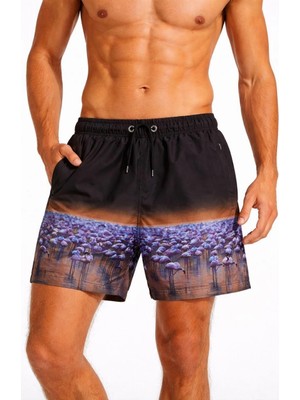 Tarz Yeri Erkek Deniz Şortu Fermuarlı Cepli File Astarlı Hızlı Kuruyan Premium - Siyah
