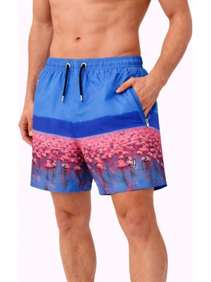 Tarz Yeri Erkek Deniz Şortu Fermuarlı Cepli File Astarlı Hızlı Kuruyan Premium - Mavi