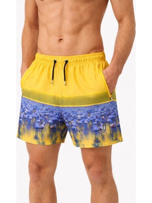 Tarz Yeri Erkek Deniz Şortu Fermuarlı Cepli File Astarlı Hızlı Kuruyan Premium - Sarı