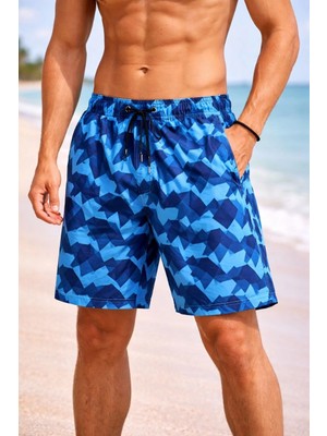 Tarz Yeri Erkek Deniz Şortu Fermuarlı Cepli File Astarlı Hızlı Kuruyan Premium - Mavi