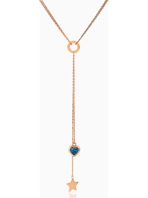 Kuyumcudukkani Kalp Kesim"avusturya Kristal Taşlı"zincirli KOLYE-37163-R-BLU