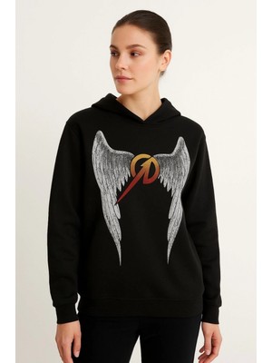 Pileli Store Metallica Iki Iplik Kapüşonlu Ön ve Arka Baskılı Hoodie - Siyah -