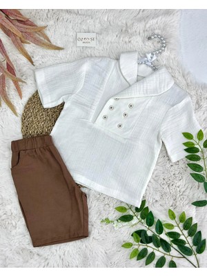 Özşe Moda Müslin Gömlek Kahverengi Şort Takım Unisex