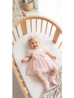 Miniday Baby Kız Bebek Mevlütlük Yazlık Elbise Bandanalı Dantelli Yeni doğan Hastane çıkışı Gelinlik Abiye 4024P