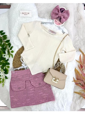 Özşe Moda Pembe Kayık Yaka Üçgen Bluz Tüvit Etek Takım