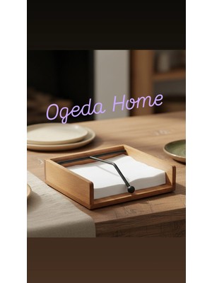 Ogeda Home Mien Akasya Ahşap Peçetelik – Metal Tutuculu Masa Üstü Peçete Dispenseri