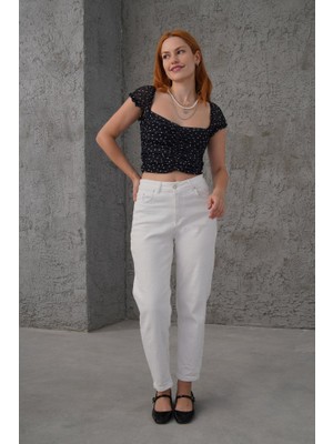 Amorluxe Puantiyeli Belden Oturtmalı Tül Siyah Bluz