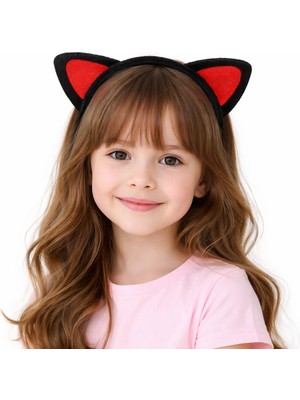 İlanib Ticaret Peluş Kedi Kulak Taç Kırmızı Siyah – Çocuk Parti &amp;amp;amp; Kostüm Tacı (5567)