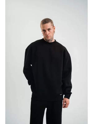 Amorluxe Uzun Kol Bisiklet Yaka Basic Sweatshirt - Siyah