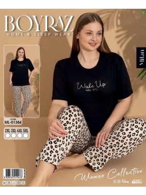 Ang Butik Boyraz ML-01384 Kadın Battal Kısa Kol Milan Pijama Takımı