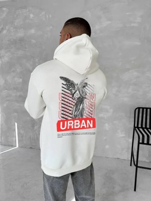 Amorluxe Oversize Üç Iplik Kapüşonlu Sweatshirt - Beyaz