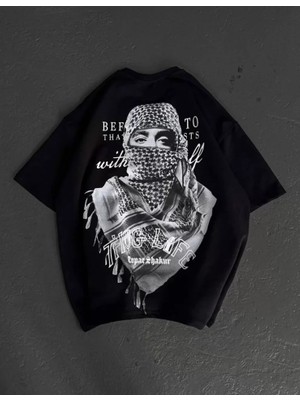Amorluxe Unisex Baskılı Oversize T-Shirt - Siyah