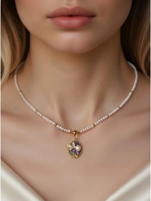 Doğal Inci Detaylı Gold Kaplama Kadın Kolye – Zarif Tasarım