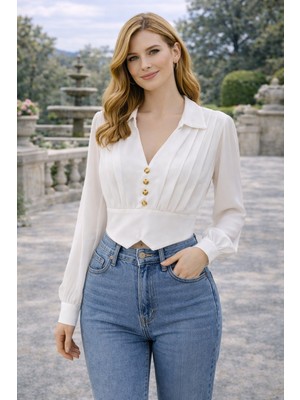 My Style Kadın Siyah Kolları Tül Şık Görünümlü Vücuda Oturan Bluz