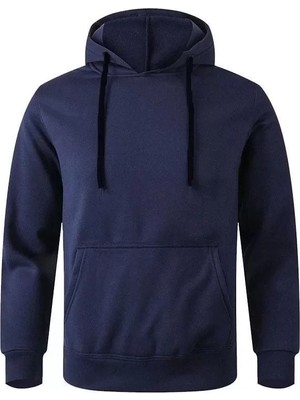 Amorluxe Erkek Uzun Kol Kapşonlu Basic Sweatshirt Hoodie - Lacivert