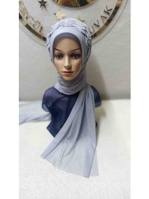 Ergül Hazır Duvak Simli Açık Gri Hürrem Model Duvak,hazır Duvak,düğün,hazır Şal,hazır Türban,abiye Şal,sünnet,nişan,söz