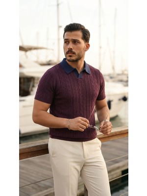 Amorluxe Erkek Desenli Kısa Kollu Triko Tişört - %100 Pamuk Akrilik