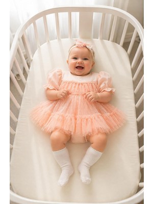 Miniday Baby Kız Bebek Mevlütlük Elbise Yazlık Bandanalı Dantelli Yeni Doğan Hastane çıkışı Gelinlik Abiye 4015