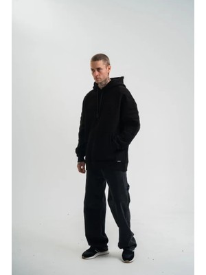 Amorluxe Double Oversize Kapşonlu Nakışlı Sweatshirt - Siyah