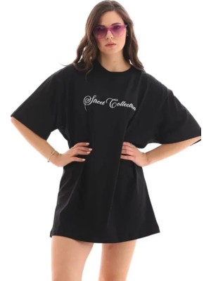 Amorluxe Baskılı T-Shirt Kısa Kol Bisiklet Yaka Regular Rahat Kalıp Günlük Tişört - Siyah