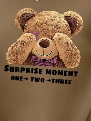 Amorluxe Kadın Uzun Kollu Bisiklet Yaka Ayıcık Desenli Viskon Iki Iplik Bluz