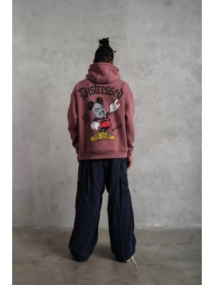 Amorluxe Erkek Üç Iplik Baskılı Kapüşonlu Sweat - Gül Kurusu