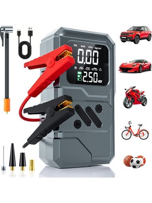 Robeve Taşınabilir Şarjlı Araç Akü Takviye Cihazı – 4in1 Çok Fonksiyonlu Akım Korumalı Jump Starter Powerbank, LED Fenerli, USB Hızlı Şarj, Acil Araç Çalıştırma Power Supply