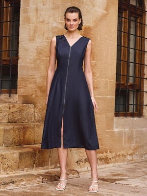 Unique Denim Kumaş Uzun Elbise