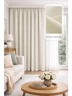 Quba Deco Doğal Dokulu Keten Görünümlü Dekoratif Pilesiz Fon Perde Salon Yatak Odası