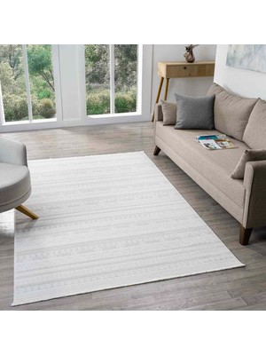 Pera Halı Krem Bej Etnik Şerit Desenli Modern Halı - ND15502KS