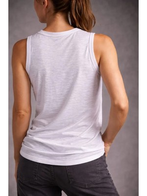 Amorluxe Flamlı Kumaş Sıfır Kolsuz Atlet  Basic Spor Üst, Günlük ve Fitness Kullanımına Uygun - Beyaz