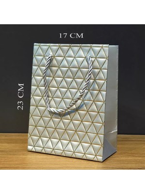 MiraLive Gümüş Geometrik Desenli Orta Boy Karton Hediye Çantası