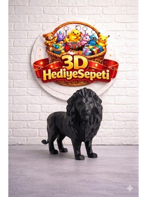 3D Hediye Sepeti Aslan Heykeli Siyah
