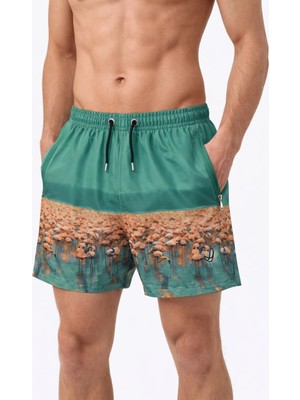 Tarz Yeri Erkek Deniz Şortu Fermuarlı Cepli File Astarlı Hızlı Kuruyan Premium - Su Yeşili