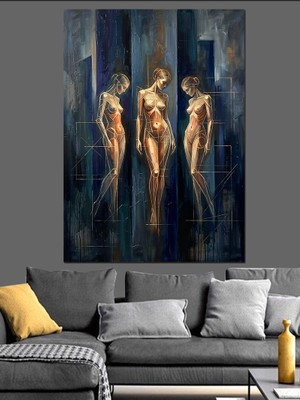 Artmeg Üç Çıplak Kadın Figürü Modern Sanat Dekoratif Kanvas - Mdf Ahşap Tablo
