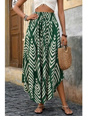 Amorluxe Kadın Yüksek Bel Beli Lastikli Bağcıklı Yanlardan Açık Uzun Süprem Etek