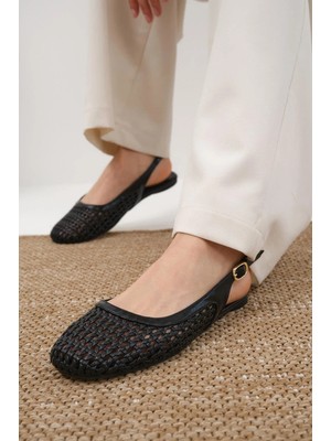 Mio Gusto Tessa Siyah Renk Örgülü Kadın Babet